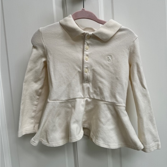 Polo Ralph Lauren 2T Girls Formal Light Cream Collared Long Sleeve Peplum Blouse - Picture 1 of 4